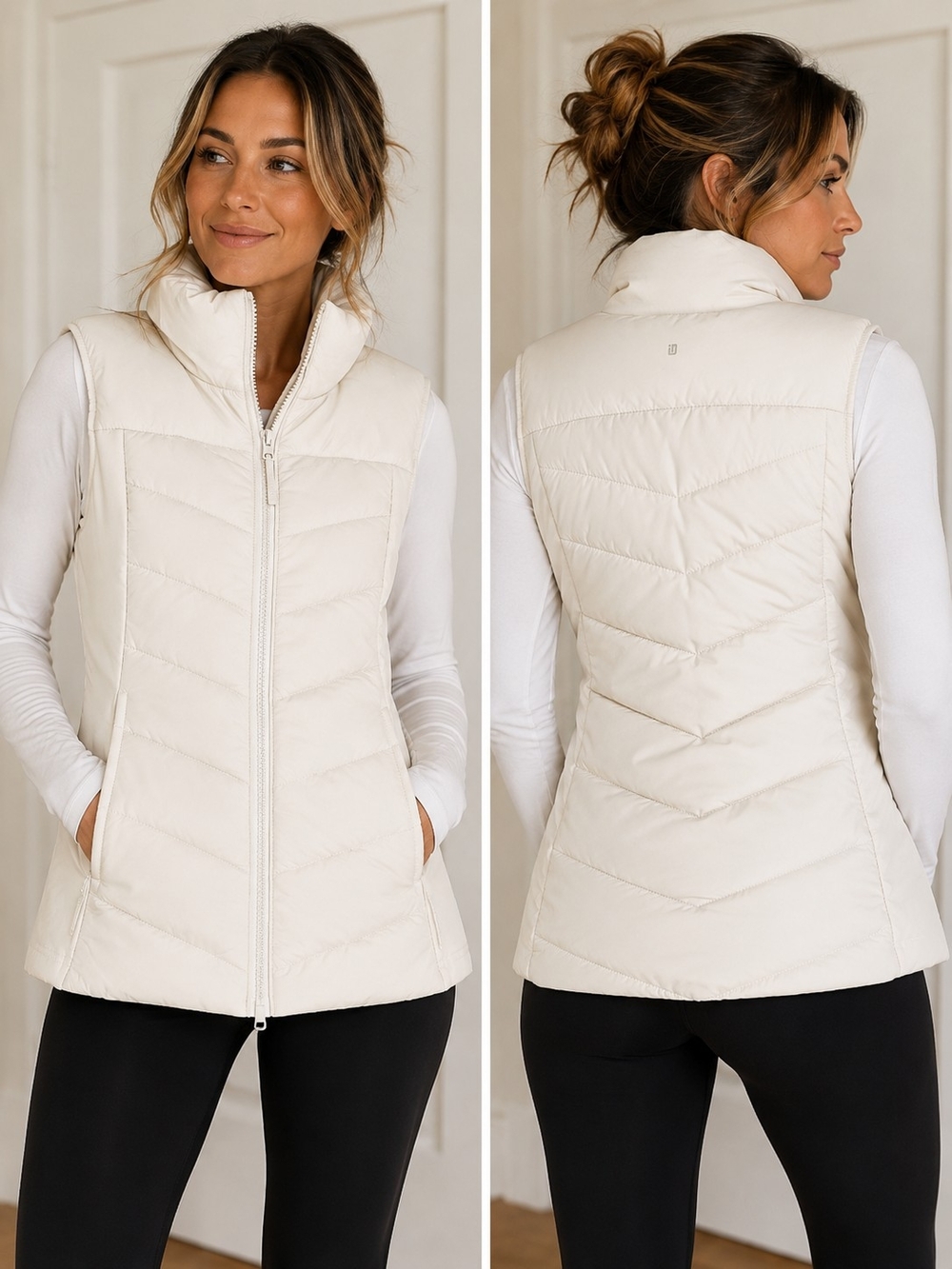 Ideology Cream Quilted Puffer Vest with Stand Collar
